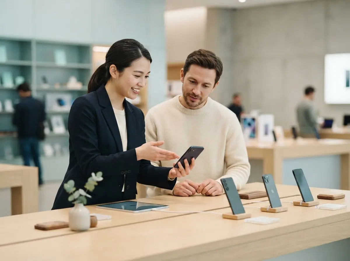 Asesora comercial atendiendo a un cliente en una tienda